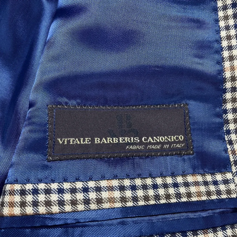 J. Hilburn Sport Coat Mens 44R Beige Check Wool Vitale Barberis Canonico Blazer